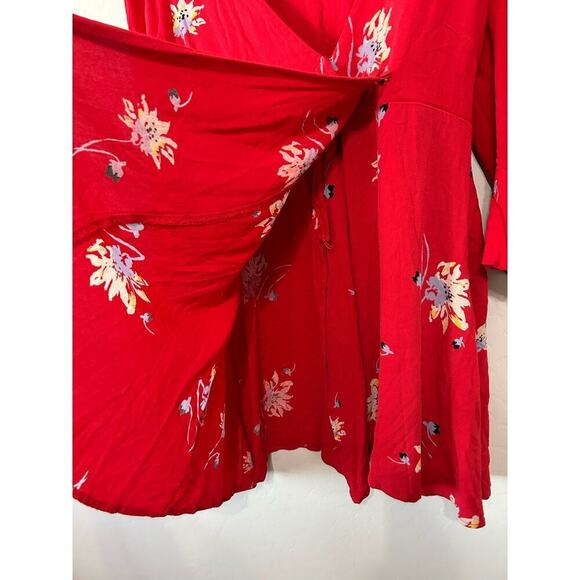 Free People Time On My Side Red Floral Mini Wrap Dress Size M Valentine’s Day - Picture 7 of 16